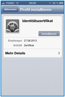 Bild 4: Installation des Zertifikats auf dem iPhone